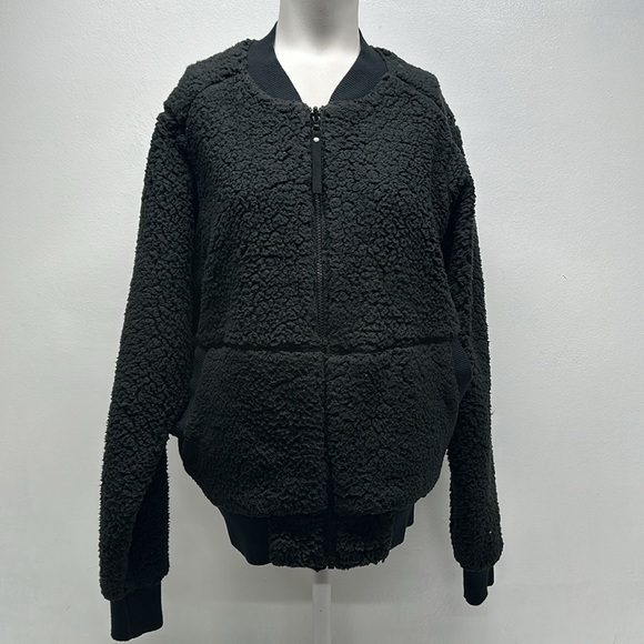 Prana Polar Escape Reversible Bomber Jacket Fleece Coat Black to Gray Size Large - Picture 2 of 9